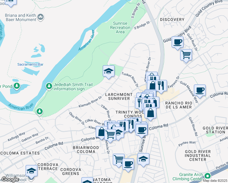 map of restaurants, bars, coffee shops, grocery stores, and more near 11120 Nile River Court in Rancho Cordova