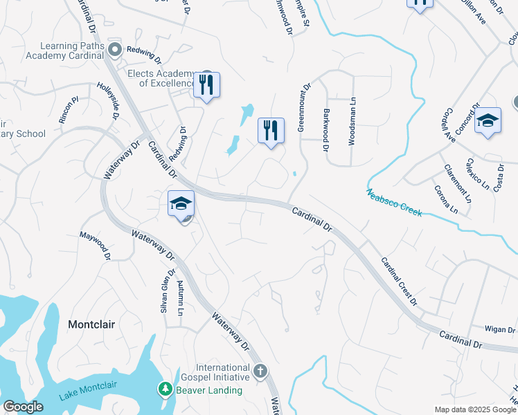 map of restaurants, bars, coffee shops, grocery stores, and more near 4304 Walsh Way in Woodbridge