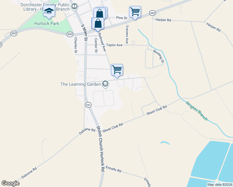 map of restaurants, bars, coffee shops, grocery stores, and more near 113 Miles Circle in Hurlock