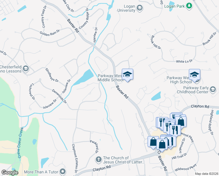 map of restaurants, bars, coffee shops, grocery stores, and more near 1716 Claymont Estates Drive in Chesterfield