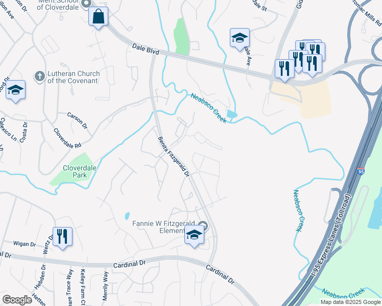 map of restaurants, bars, coffee shops, grocery stores, and more near 15322 Ballerina Loop in Woodbridge