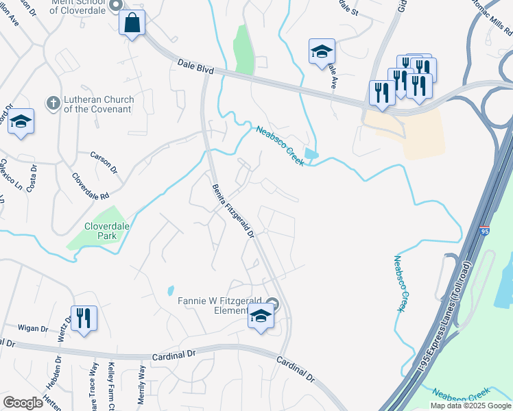 map of restaurants, bars, coffee shops, grocery stores, and more near 15322 Ballerina Loop in Woodbridge