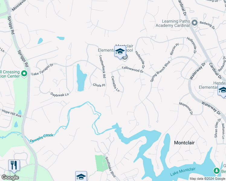map of restaurants, bars, coffee shops, grocery stores, and more near 15061 Camellia Lane in Dumfries
