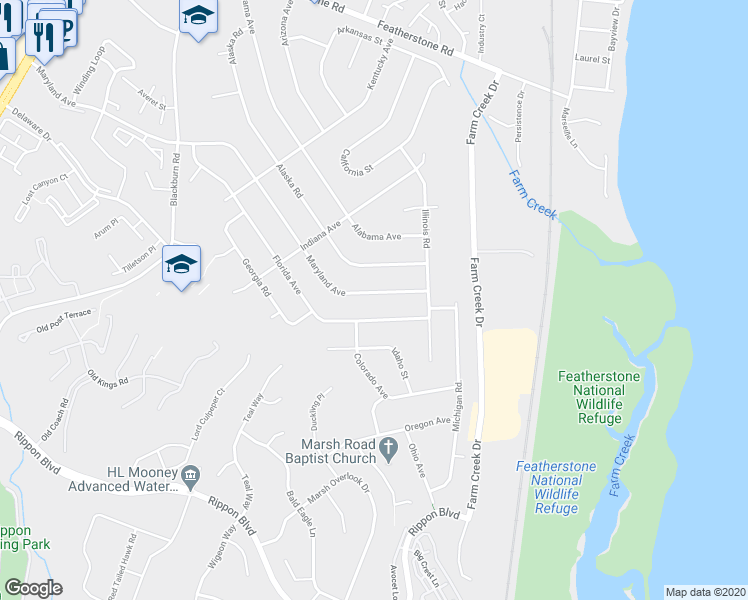 map of restaurants, bars, coffee shops, grocery stores, and more near 1417 Maryland Avenue in Woodbridge