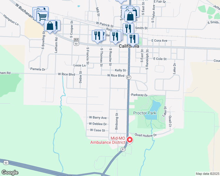 map of restaurants, bars, coffee shops, grocery stores, and more near 300 West Wilkes Street in California