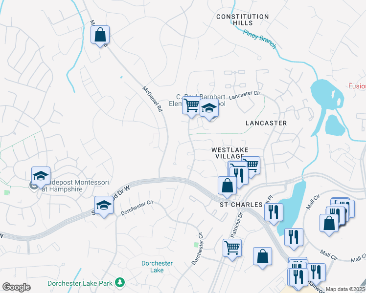 map of restaurants, bars, coffee shops, grocery stores, and more near 4826 Kingfisher Court in Waldorf