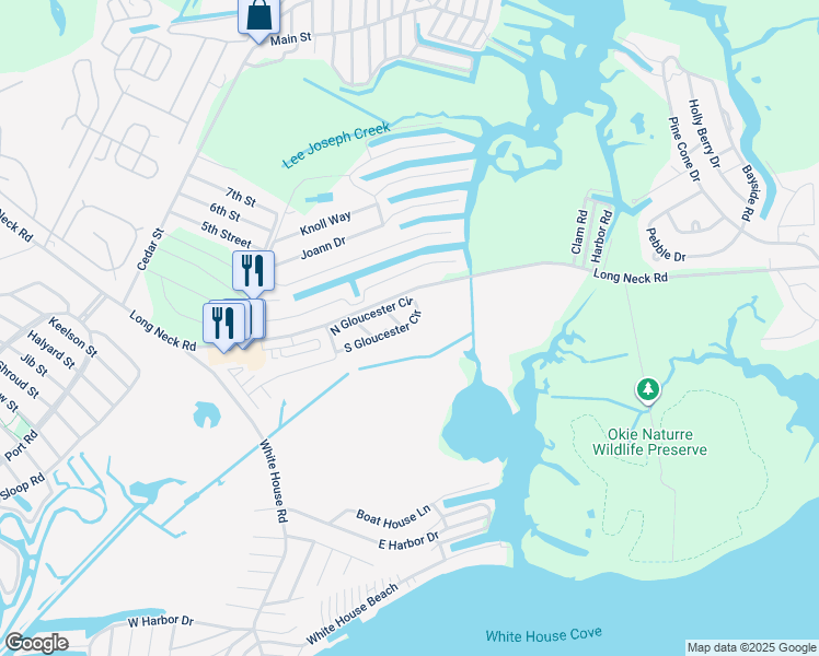 map of restaurants, bars, coffee shops, grocery stores, and more near 35747 South Gloucester Circle in Long Neck