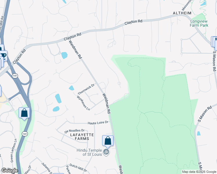 map of restaurants, bars, coffee shops, grocery stores, and more near 1030 Weidman Road in Chesterfield