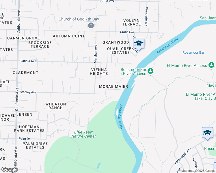 map of restaurants, bars, coffee shops, grocery stores, and more near 6767 Stanley Avenue in Carmichael