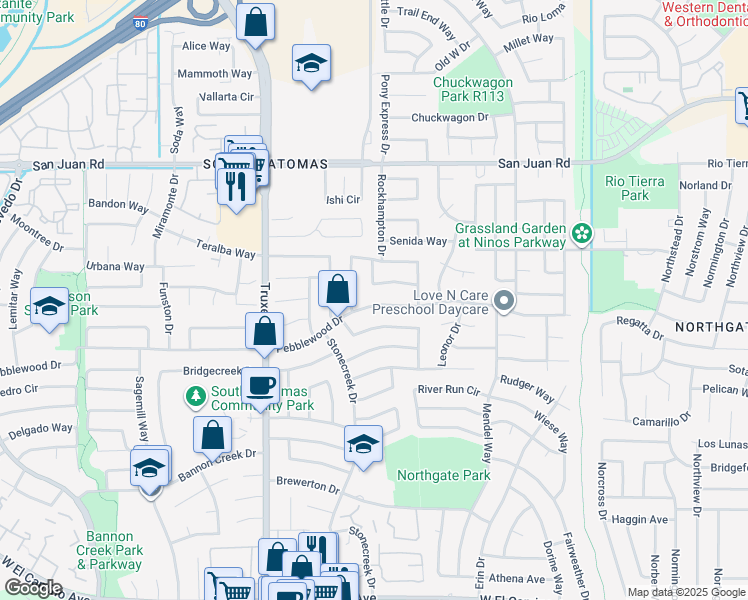 map of restaurants, bars, coffee shops, grocery stores, and more near 1405 Pebblewood Drive in Sacramento