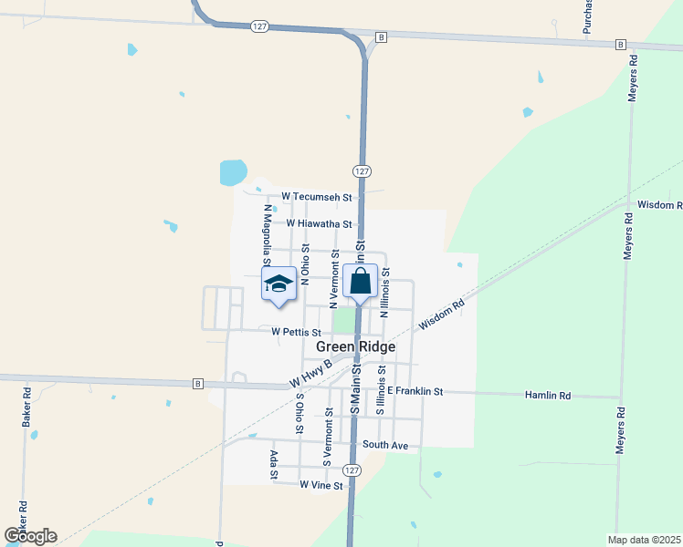 map of restaurants, bars, coffee shops, grocery stores, and more near 301 North Main Street in Green Ridge