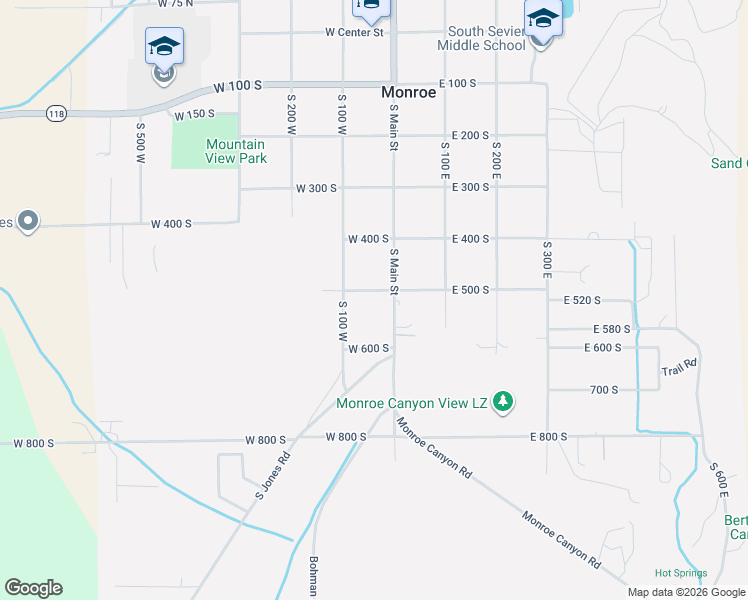map of restaurants, bars, coffee shops, grocery stores, and more near 51 West 500 South in Monroe