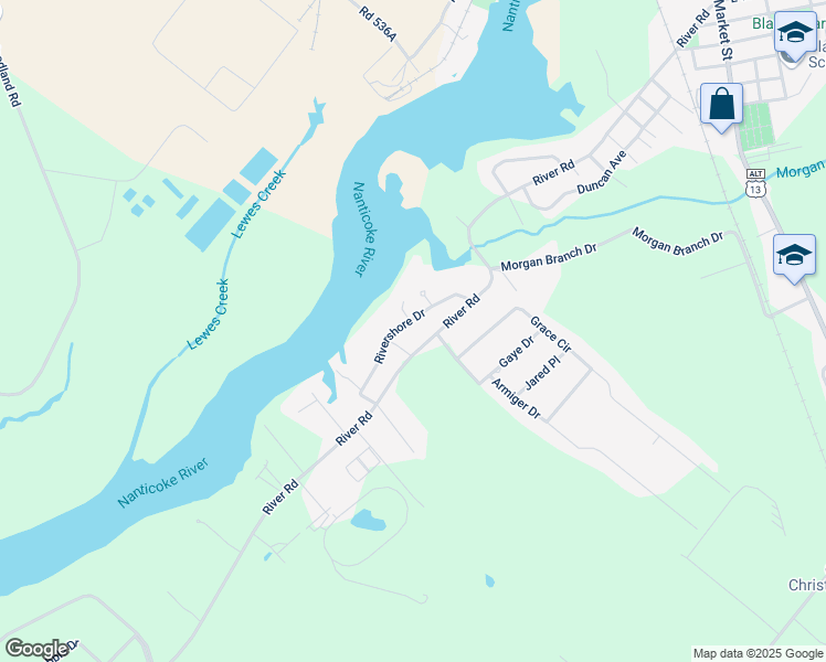 map of restaurants, bars, coffee shops, grocery stores, and more near 7539 Rivershore Drive in Seaford