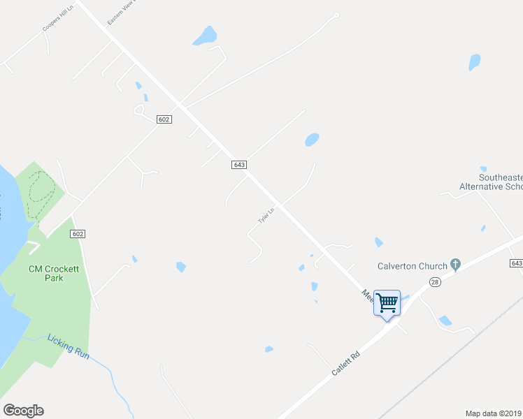 map of restaurants, bars, coffee shops, grocery stores, and more near 9976 Meetze Road in Midland