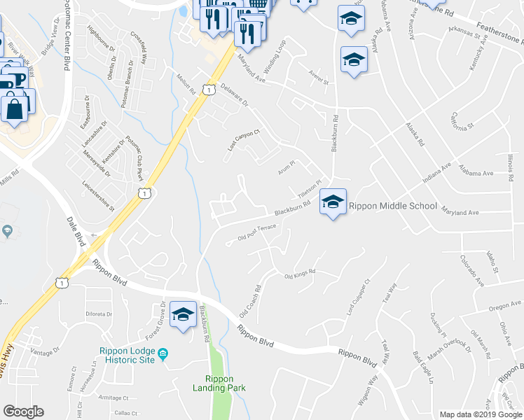 map of restaurants, bars, coffee shops, grocery stores, and more near 1903 Winslow Court in Woodbridge