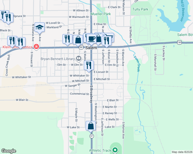 map of restaurants, bars, coffee shops, grocery stores, and more near 533 South Washington Street in Salem