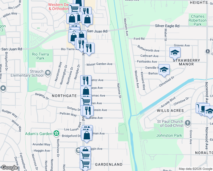 map of restaurants, bars, coffee shops, grocery stores, and more near 338 Senator Avenue in Sacramento