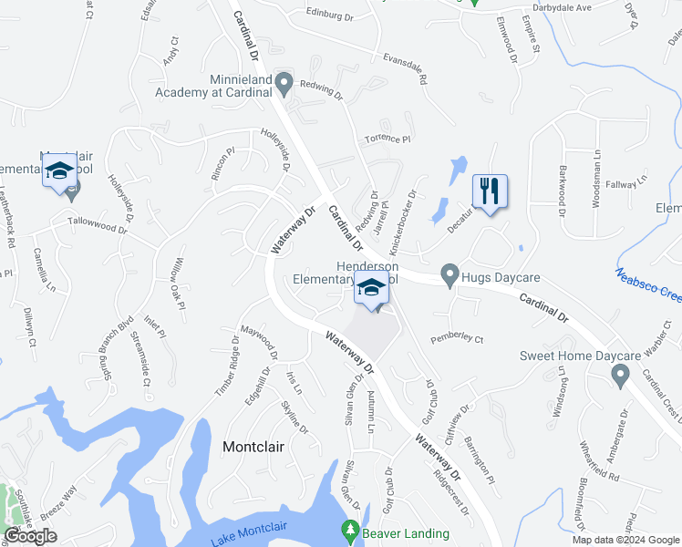 map of restaurants, bars, coffee shops, grocery stores, and more near 15236 Larkspur Lane in Dumfries