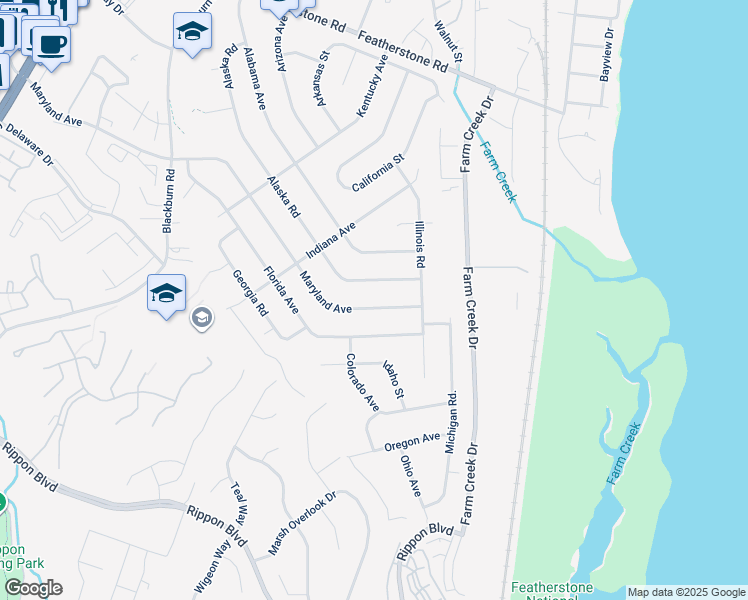 map of restaurants, bars, coffee shops, grocery stores, and more near 1414 Maryland Avenue in Woodbridge