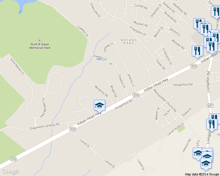 map of restaurants, bars, coffee shops, grocery stores, and more near 3245 Wright Rd in Indian Head