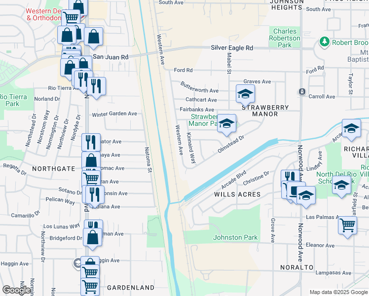 map of restaurants, bars, coffee shops, grocery stores, and more near 3192 Western Avenue in Sacramento
