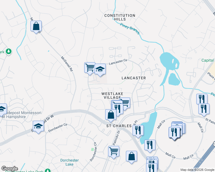 map of restaurants, bars, coffee shops, grocery stores, and more near 4027 Canvasback Court in Waldorf