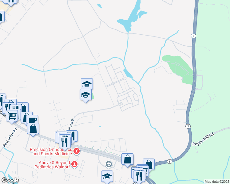 map of restaurants, bars, coffee shops, grocery stores, and more near 12287 Broadstone Place in Waldorf