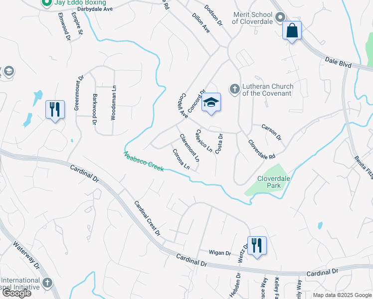 map of restaurants, bars, coffee shops, grocery stores, and more near 3815 Claremont Lane in Woodbridge