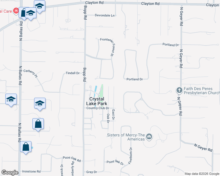 map of restaurants, bars, coffee shops, grocery stores, and more near 2324 Cleek Court in St. Louis