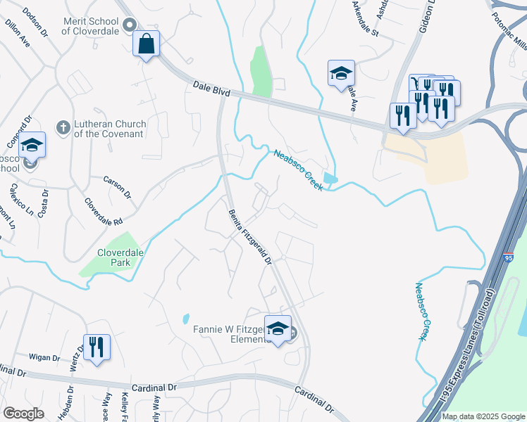 map of restaurants, bars, coffee shops, grocery stores, and more near 15131 Brickwood Drive in Dale City