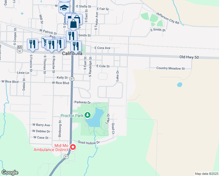 map of restaurants, bars, coffee shops, grocery stores, and more near 605 Parkview Drive in California