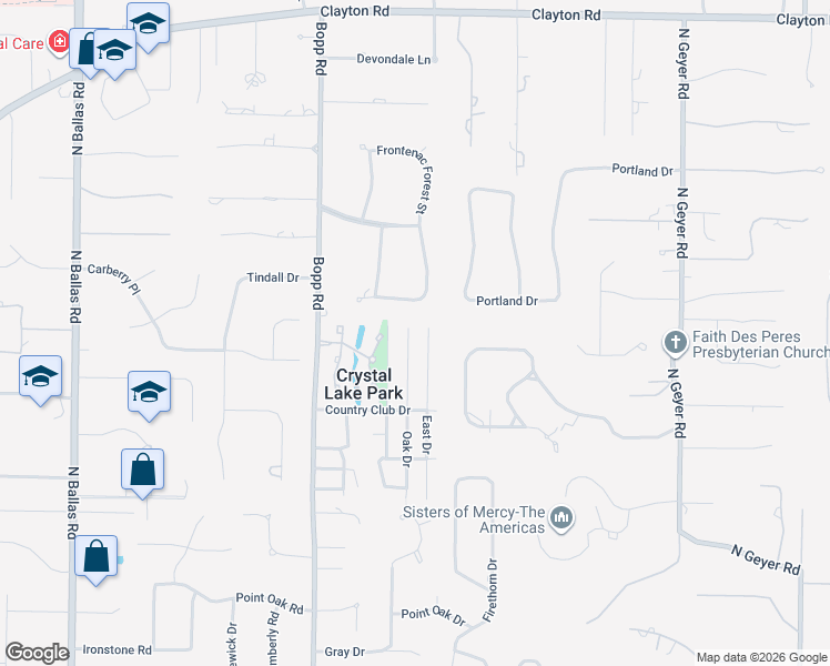 map of restaurants, bars, coffee shops, grocery stores, and more near 2324 Cleek Court in St. Louis