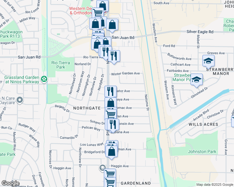 map of restaurants, bars, coffee shops, grocery stores, and more near 530 Senator Avenue in Sacramento