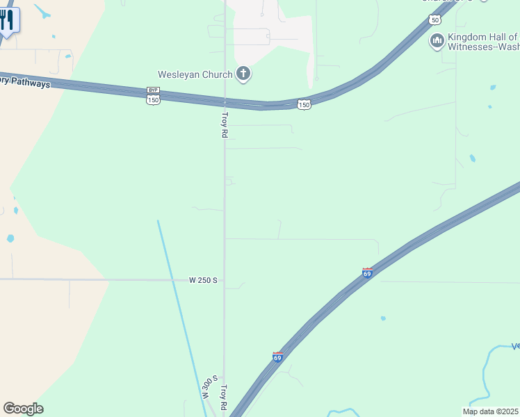 map of restaurants, bars, coffee shops, grocery stores, and more near 76 East 250 South in Washington