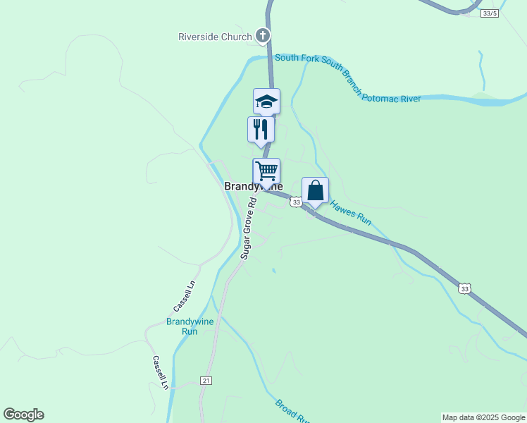 map of restaurants, bars, coffee shops, grocery stores, and more near Vicki Lane in Brandywine