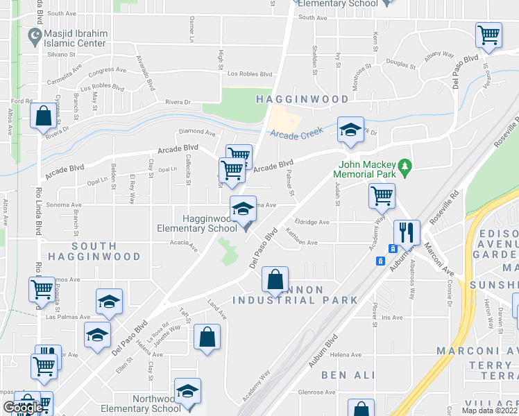 map of restaurants, bars, coffee shops, grocery stores, and more near 1532 Sonoma Avenue in Sacramento