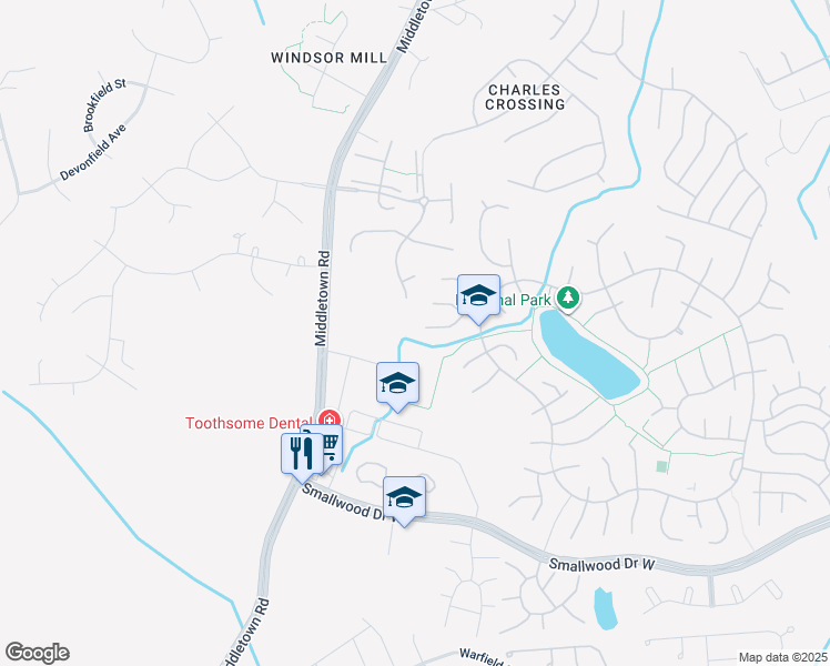 map of restaurants, bars, coffee shops, grocery stores, and more near 6355 Goral Court in Waldorf
