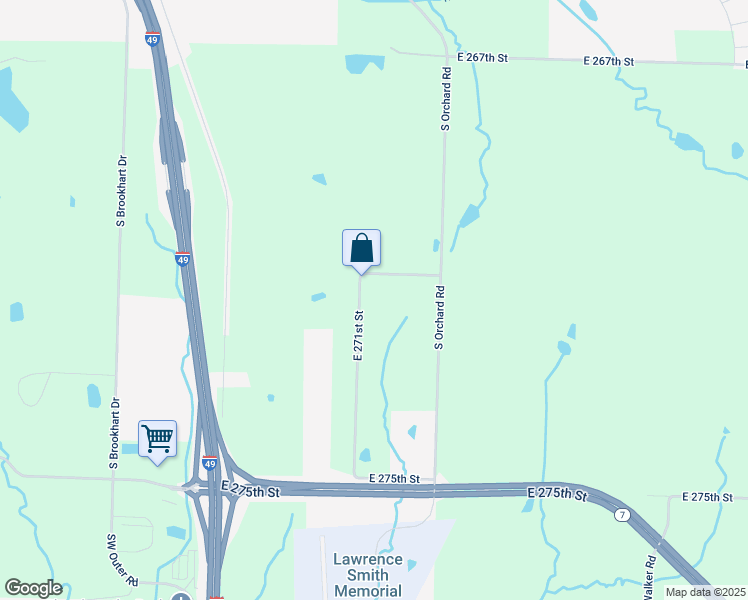 map of restaurants, bars, coffee shops, grocery stores, and more near 27109 East 271st Street in Harrisonville