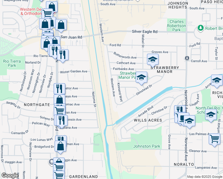 map of restaurants, bars, coffee shops, grocery stores, and more near 3192 Western Avenue in Sacramento