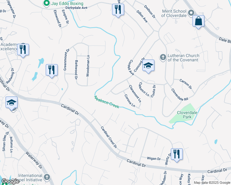 map of restaurants, bars, coffee shops, grocery stores, and more near 15114 Campbell Lane in Woodbridge