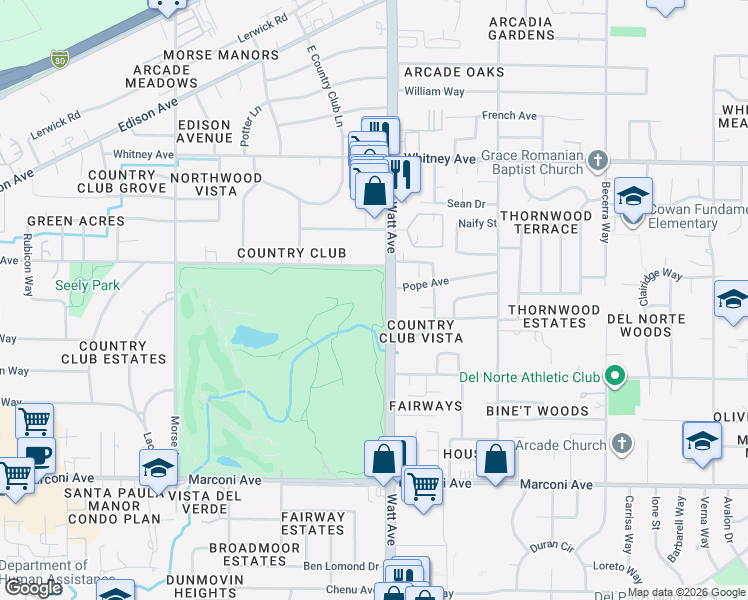 map of restaurants, bars, coffee shops, grocery stores, and more near in Sacramento