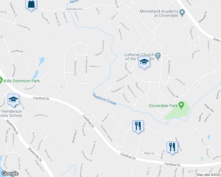 map of restaurants, bars, coffee shops, grocery stores, and more near 15123 Concord Drive in Woodbridge