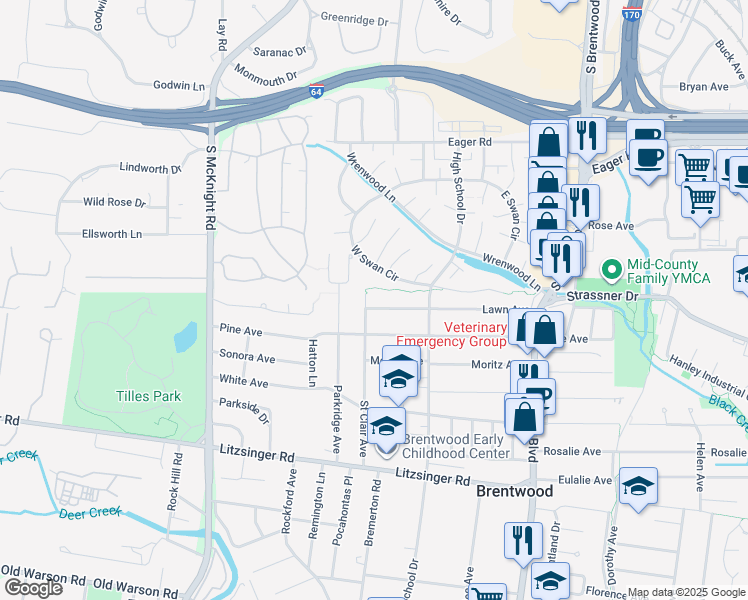 map of restaurants, bars, coffee shops, grocery stores, and more near 2000 Saint Clair Avenue in St. Louis