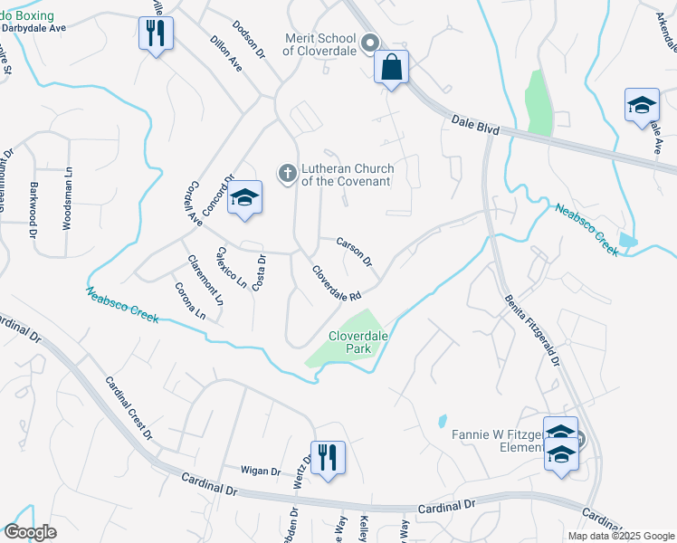 map of restaurants, bars, coffee shops, grocery stores, and more near 15108 Castle Court in Woodbridge