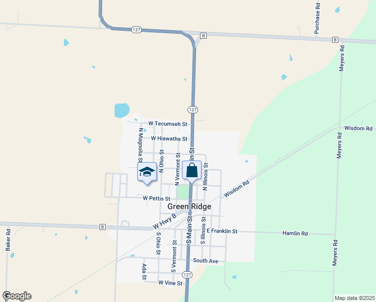 map of restaurants, bars, coffee shops, grocery stores, and more near 301-399 North Main Street in Green Ridge