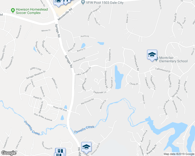 map of restaurants, bars, coffee shops, grocery stores, and more near 5363 Tortoise Place in Woodbridge