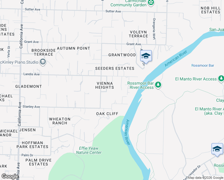 map of restaurants, bars, coffee shops, grocery stores, and more near 6767 Stanley Avenue in Carmichael