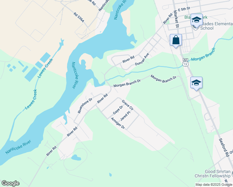 map of restaurants, bars, coffee shops, grocery stores, and more near 7744 Parlier Lane in Seaford