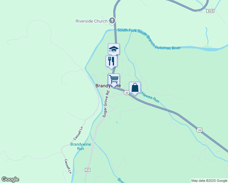 map of restaurants, bars, coffee shops, grocery stores, and more near Vicki Lane in Brandywine