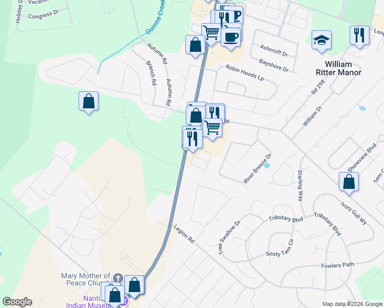 map of restaurants, bars, coffee shops, grocery stores, and more near 26506 Victorias Landing Road in Millsboro